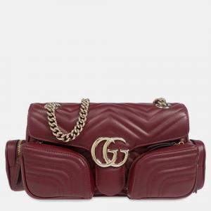 Gucci Burgundy Leather GG Marmont Pouch bag