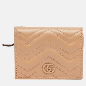 Gucci Beige Matelassé Leather GG Marmont Card Case