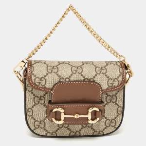 Gucci Brown/Beige GG Supreme Canvas Horsebit 1955 Strap Wallet