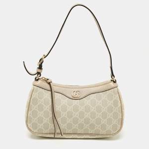 Pre Owned Gucci Beige GG Supreme Canvas and Leather Small Ophidia Shoulder Bag