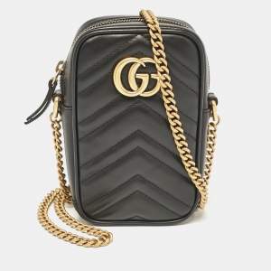 Gucci Black Matelassé Leather Mini GG Marmont Crossbody Bag