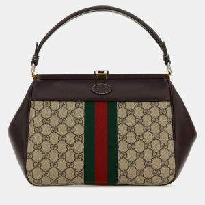 Gucci Brown Gg Supreme Fabric And Leather Handbag