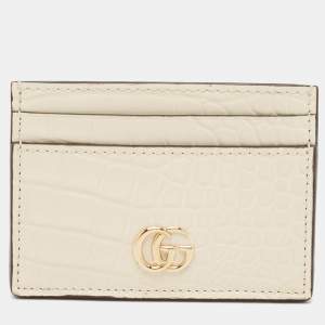 Gucci Cream Alligator GG Marmont Card Holder
