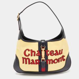 Gucci Yellow/Blue Gg Crystals Canvas and Leather Chateau Marmont Jackie Hobo