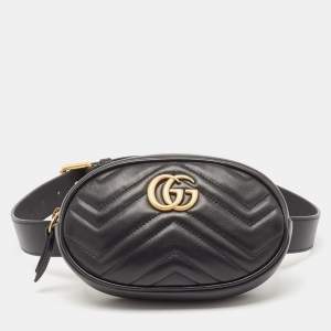 Gucci Black Matelassé Leather Mini GG Marmont Belt Bag