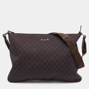 Gucci Dark Brown GG Denim Zip Messenger Bag