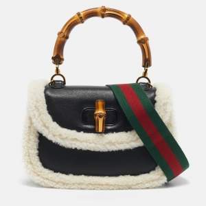 Gucci Black Leather Medium Bamboo 1947 Top Handle Bag
