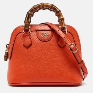 Gucci Orange Leather Mini Bamboo Diana Dome Satchel