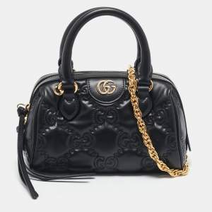 Gucci Black GG Matelassé Leather Mini Bowler Bag