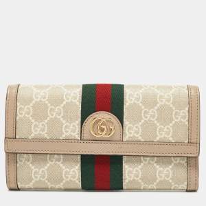 Gucci Beige GG Supreme Canvas and Leather Ophidia Continental Wallet 