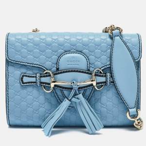 Pre Owned Gucci Light Blue MIcroguccissima Leather Mini Emily Chain Shoulder Bag