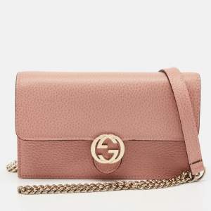 مملوكة مسبقًا Gucci Dusty Pink Leather Interlocking G Wallet on Chain