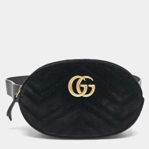 Gucci Black Matelassé Velvet GG Marmont Belt Bag