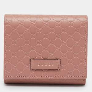 Gucci Dusty Pink Microguccissima Leather Trifold Wallet