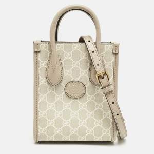 Gucci Beige GG Supreme Canvas and Leather Mini Interlocking G Tote