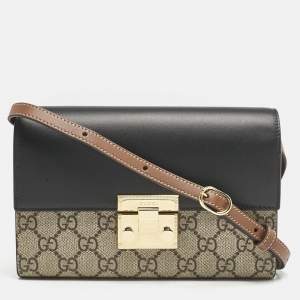 Gucci Tricolor GG Supreme Canvas and Leather Padlock Clutch On Strap