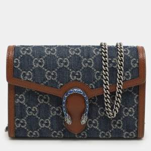 Gucci Blue/Brown GG Velvet Mini Dionysus Wallet On Chain