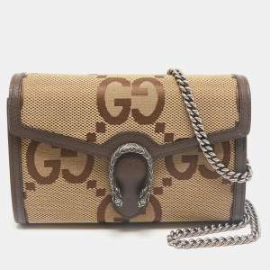 Gucci Brown/Beige Jumbo GG Canvas Dionysus Wallet On Chain