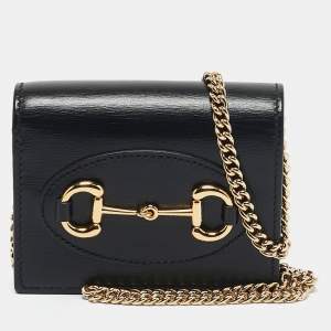 Gucci Black Leather Horsebit 1955 Wallet On Chain