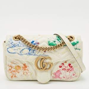 Gucci x Disney Multicolor Matelassé Leather Mickey Minnie Mouse Medium GG Marmont Shoulder Bag