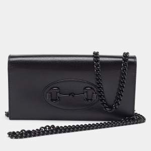 Gucci Black Leather Horsebit 1955 Wallet on Chain