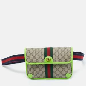Gucci Neon Green/Beige GG Supreme Canvas Small Ophidia Belt Bag