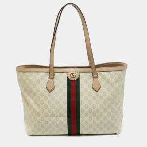 Gucci Beige/White GG Supreme Canvas Large Ophidia Tote