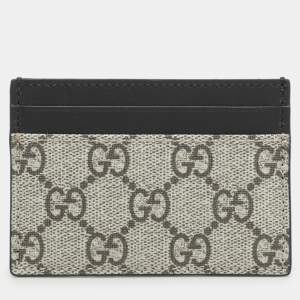 Gucci Black/Beige GG Supreme Canvas and Leather Card Holder