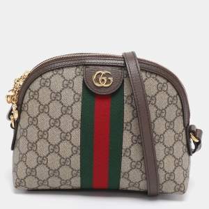 Pre Owned Gucci Brown/Beige GG Supreme Canvas Small Ophidia Shoulder Bag