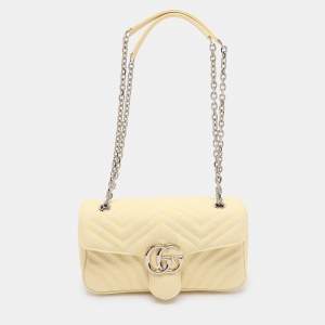 Pre Owned Gucci Yellow Denim Medium GG Marmont Shoulder Bag