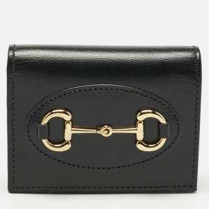 Pre Owned Gucci Black Leather Horsebit 1955 Flap Card Case