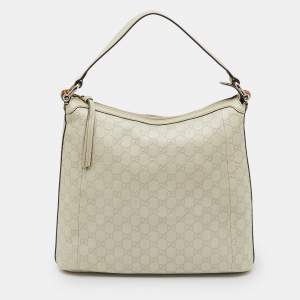 Pre Owned Gucci Off White Guccissima Leather Bamboo D Ring Hobo