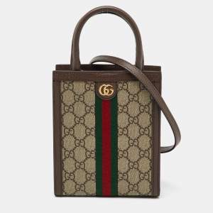 Pre Owned Gucci Beige/Brown GG Supreme Canvas and Leather Ophidia Super Mini Bag