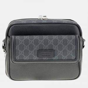 Pre Owned Gucci GG Supreme Black Canvas and Leather Messenger Bag