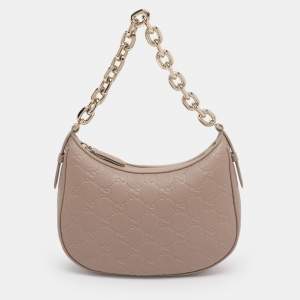 Pre Owned Gucci Beige Guccissima Leather Medium GG Emblem Shoulder Bag