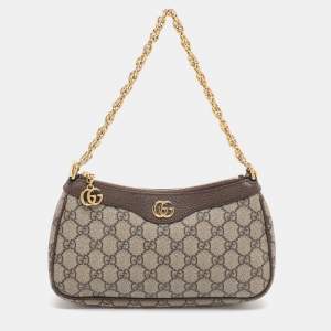 Pre Owned Gucci Beige GG Supreme Canvas and Leather Small Ophidia Shoulder Bag