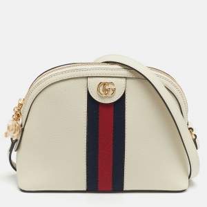 Pre Owned Gucci Off White Leather Small Ophidia Shoulder Bag