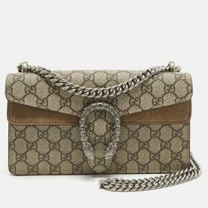 Pre Owned Gucci Dionysus Crystals Beige Coated Canvas and Suede Shoulder Bag