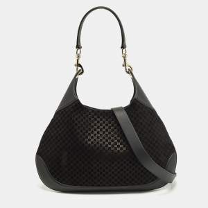 Pre Owned Gucci B Medium Black Microguccissima Leather and Suede Hobo