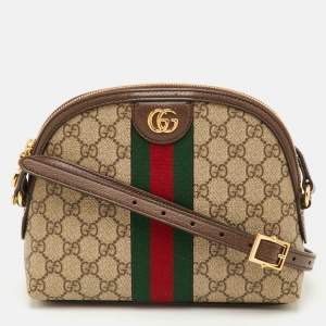 Pre Owned Gucci Ophidia Dome Small Beige/Brown GG Supreme Canvas and Leather Shoulder Bag