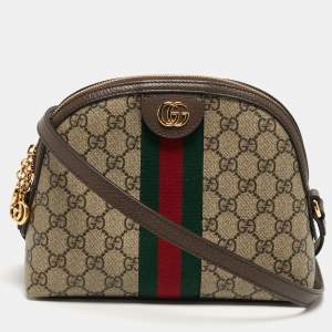 Pre Owned Gucci Ophidia Small Beige/Brown GG Supreme Canvas Shoulder Bag