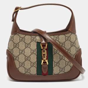 Pre Owned Gucci Jackie 1961 Mini Beige/Brown GG Supreme Canvas and Leather Shoulder Bag