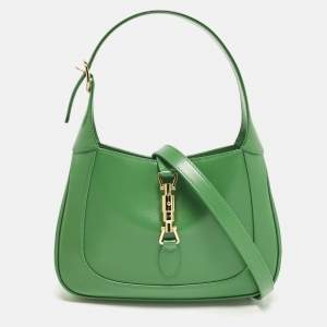 Pre Owned Gucci Jackie 1961 Small Green Leather Hobo
