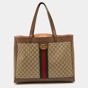 Pre Owned حقيبة يد غوتشي أوفيديا متوسطة قماش وأسود وبني GG سوبريم وجلد