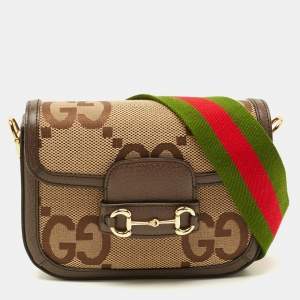 مملوكة مسبقًا Gucci Horsebit 1955 Mini Beige/Brown Jumbo GG Canvas and Leather Shoulder Bag