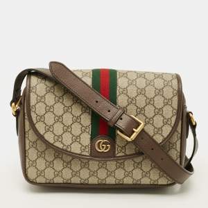 Pre Owned Gucci Ophidia Beige/Brown GG Supreme Canvas and Leather Messenger Bag