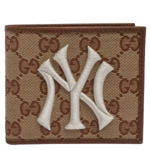 Gucci Beige/Brown GG Canvas New York Yankees Patch Bifold Wallet