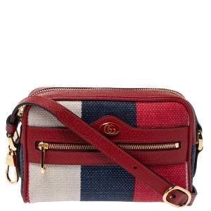 Pre Owned Gucci Multicolor Stripe Canvas and Leather Mini Sylvie Ophidia Crossbody Bag   