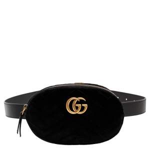 Pre Owned Gucci Black Matelasse Velvet and Leather GG Marmont Belt Bag