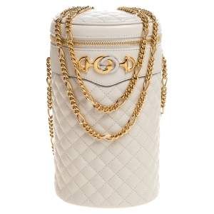Pre Owned Gucci White Quilted Leather Trapuntata Convertible Belt Bag